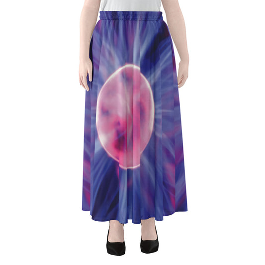 Purple Plasma Ball Print Chiffon Maxi Skirt