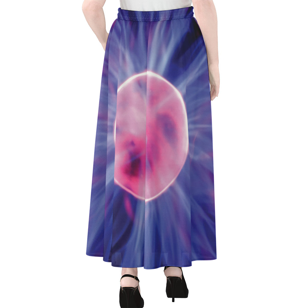 Purple Plasma Ball Print Chiffon Maxi Skirt