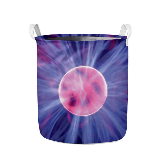 Purple Plasma Ball Print Collapsible Laundry Basket