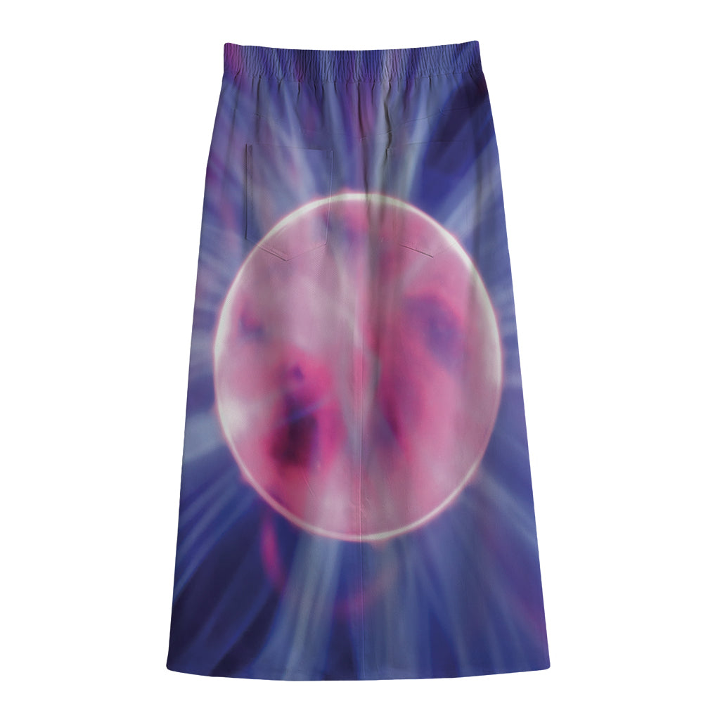 Purple Plasma Ball Print Cotton Front Slit Maxi Skirt
