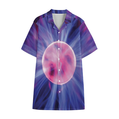 Purple Plasma Ball Print Cotton Hawaiian Shirt