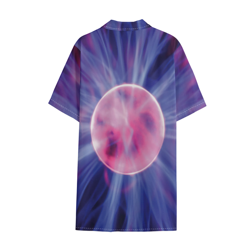 Purple Plasma Ball Print Cotton Hawaiian Shirt