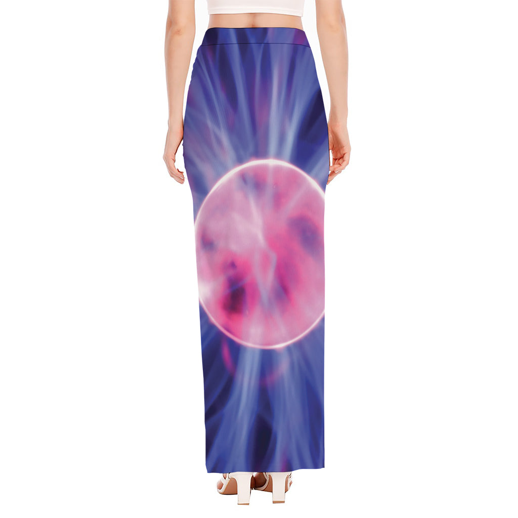 Purple Plasma Ball Print High Slit Maxi Skirt
