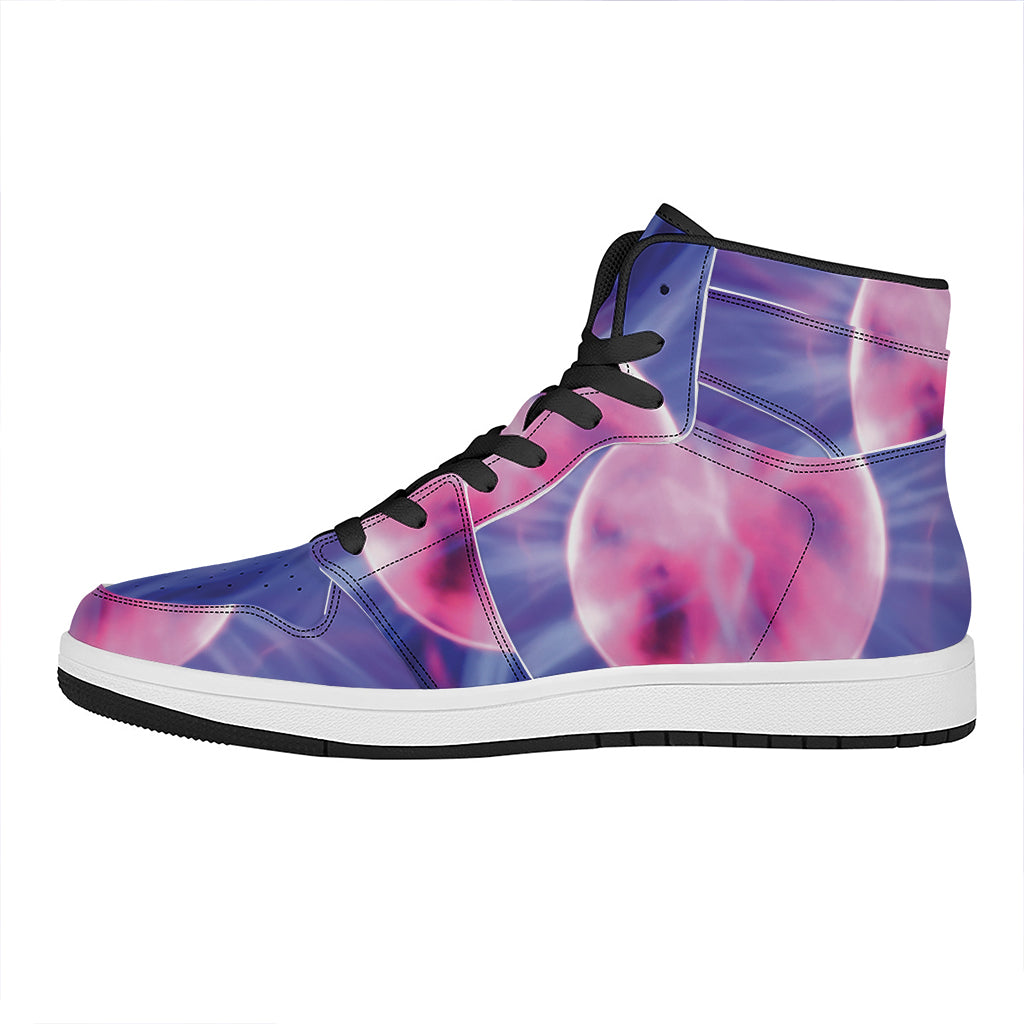 Purple Plasma Ball Print High Top Leather Sneakers