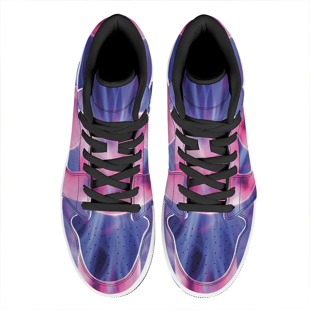 Purple Plasma Ball Print High Top Leather Sneakers