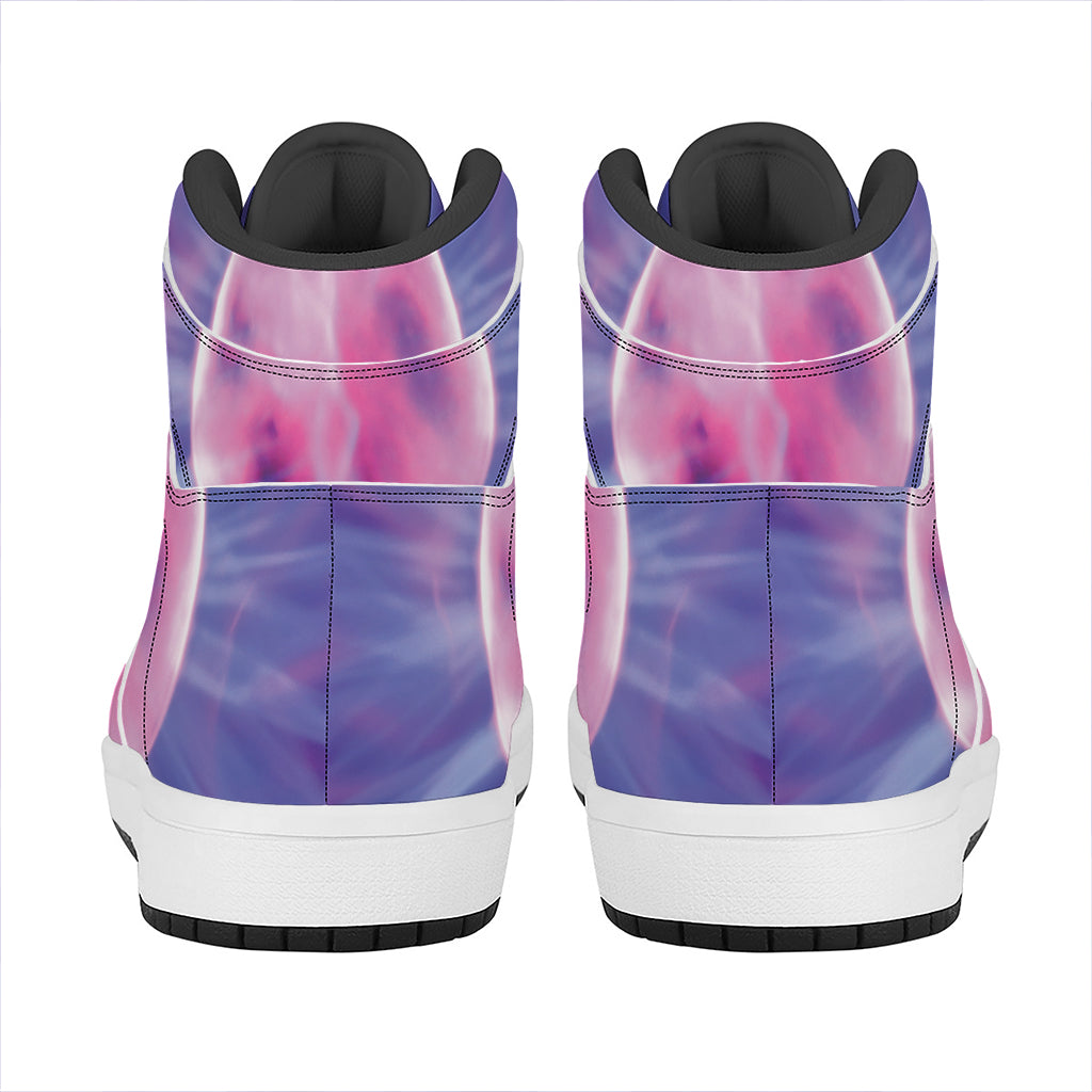 Purple Plasma Ball Print High Top Leather Sneakers