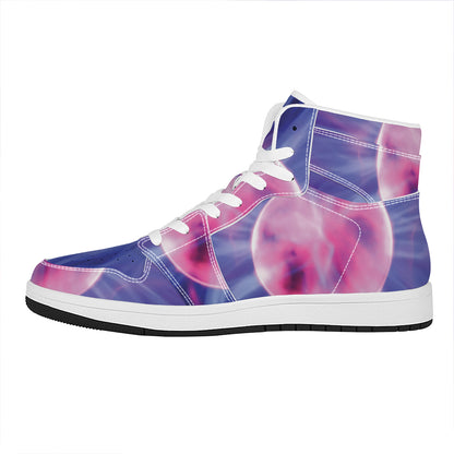Purple Plasma Ball Print High Top Leather Sneakers