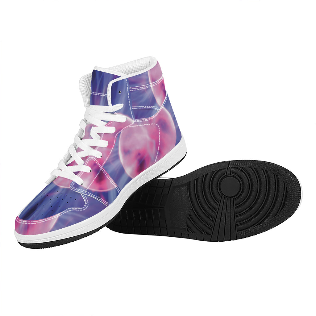 Purple Plasma Ball Print High Top Leather Sneakers