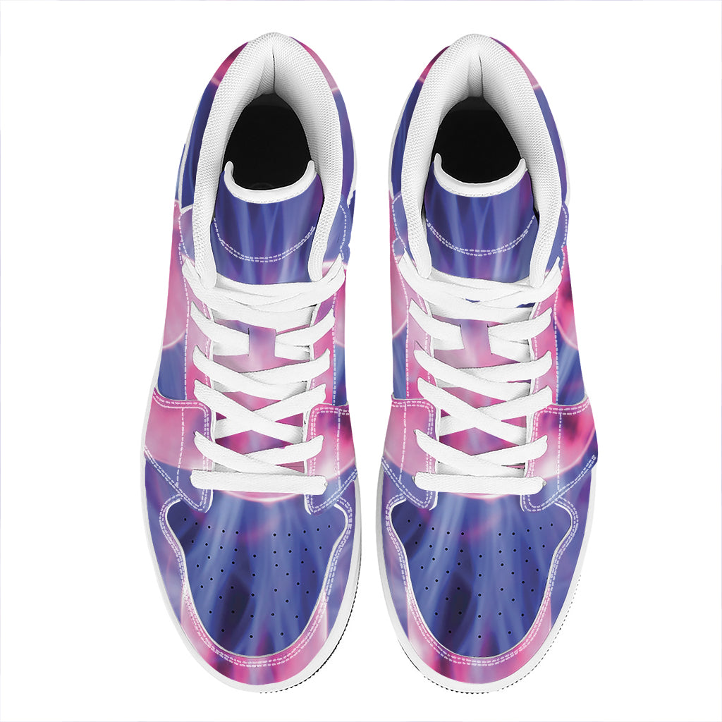 Purple Plasma Ball Print High Top Leather Sneakers