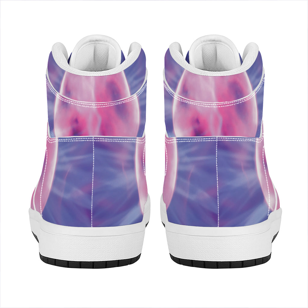 Purple Plasma Ball Print High Top Leather Sneakers