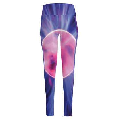 Purple Plasma Ball Print High-Waisted Pocket Leggings