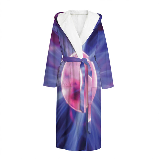 Purple Plasma Ball Print Hooded Bathrobe