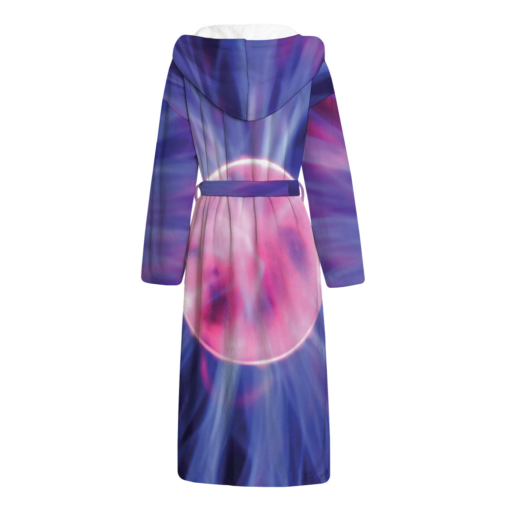 Purple Plasma Ball Print Hooded Bathrobe
