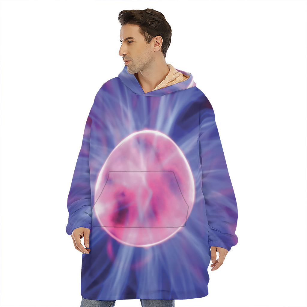 Purple Plasma Ball Print Hoodie Blanket