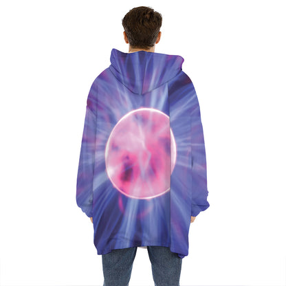 Purple Plasma Ball Print Hoodie Blanket