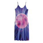 Purple Plasma Ball Print Jersey Midi Cami Dress
