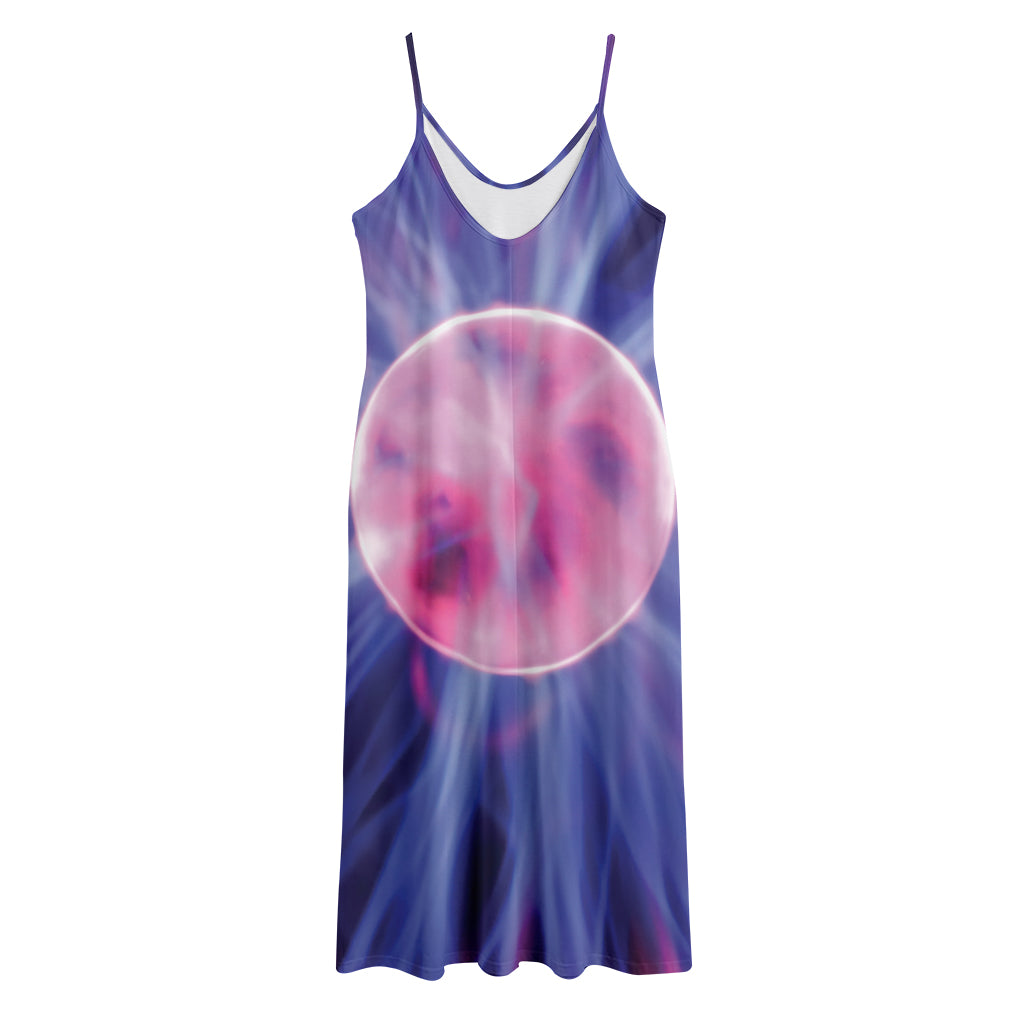 Purple Plasma Ball Print Jersey Midi Cami Dress