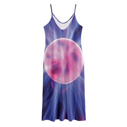 Purple Plasma Ball Print Jersey Midi Cami Dress