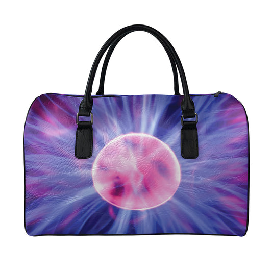 Purple Plasma Ball Print Leather Duffle Bag