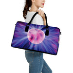 Purple Plasma Ball Print Leather Duffle Bag