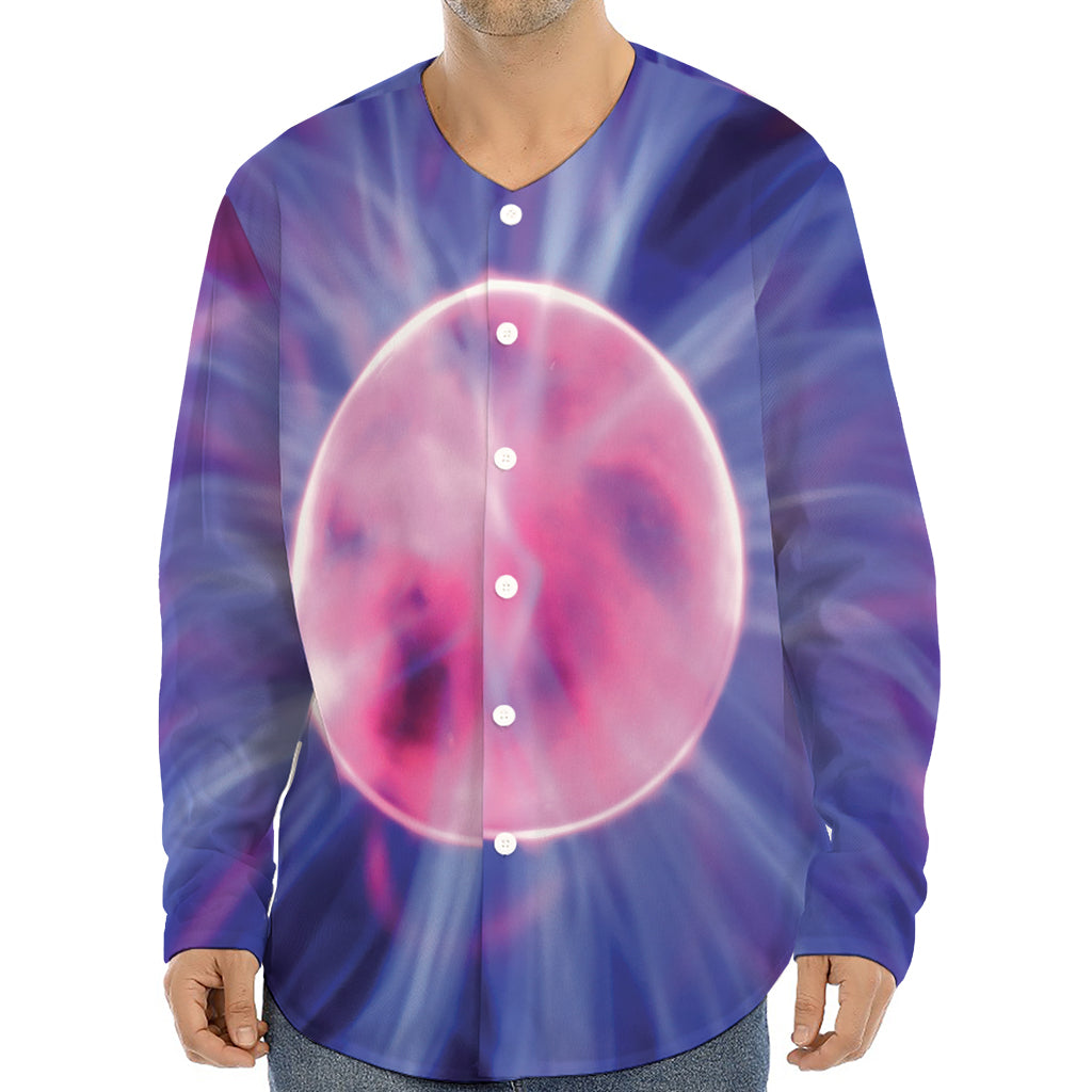 Purple Plasma Ball Print Long Sleeve Baseball Jersey