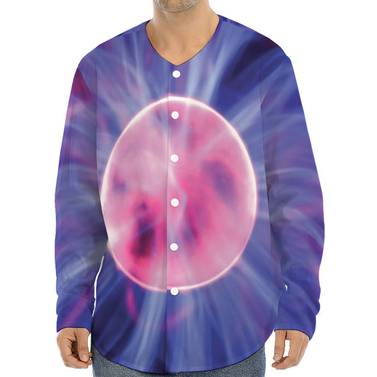 Purple Plasma Ball Print Long Sleeve Baseball Jersey