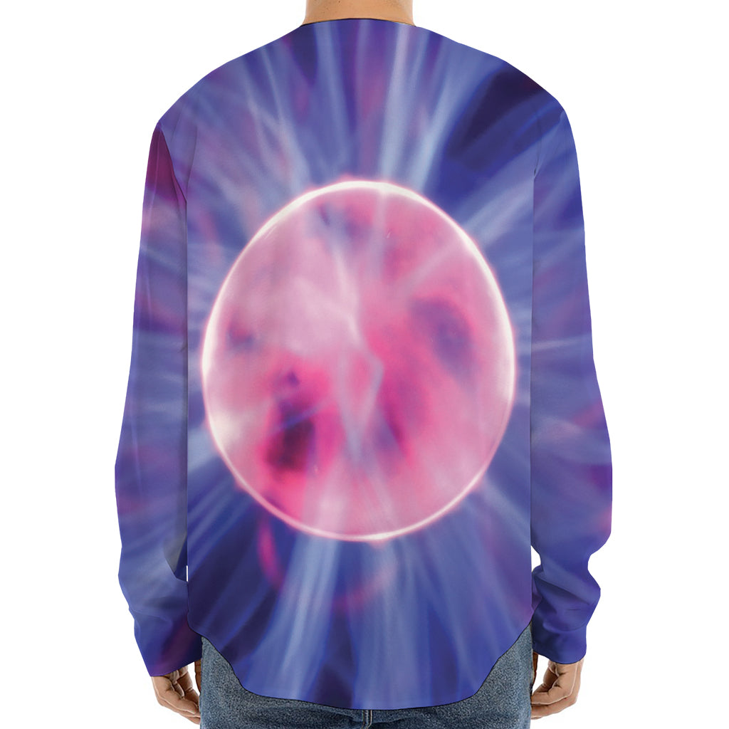 Purple Plasma Ball Print Long Sleeve Baseball Jersey