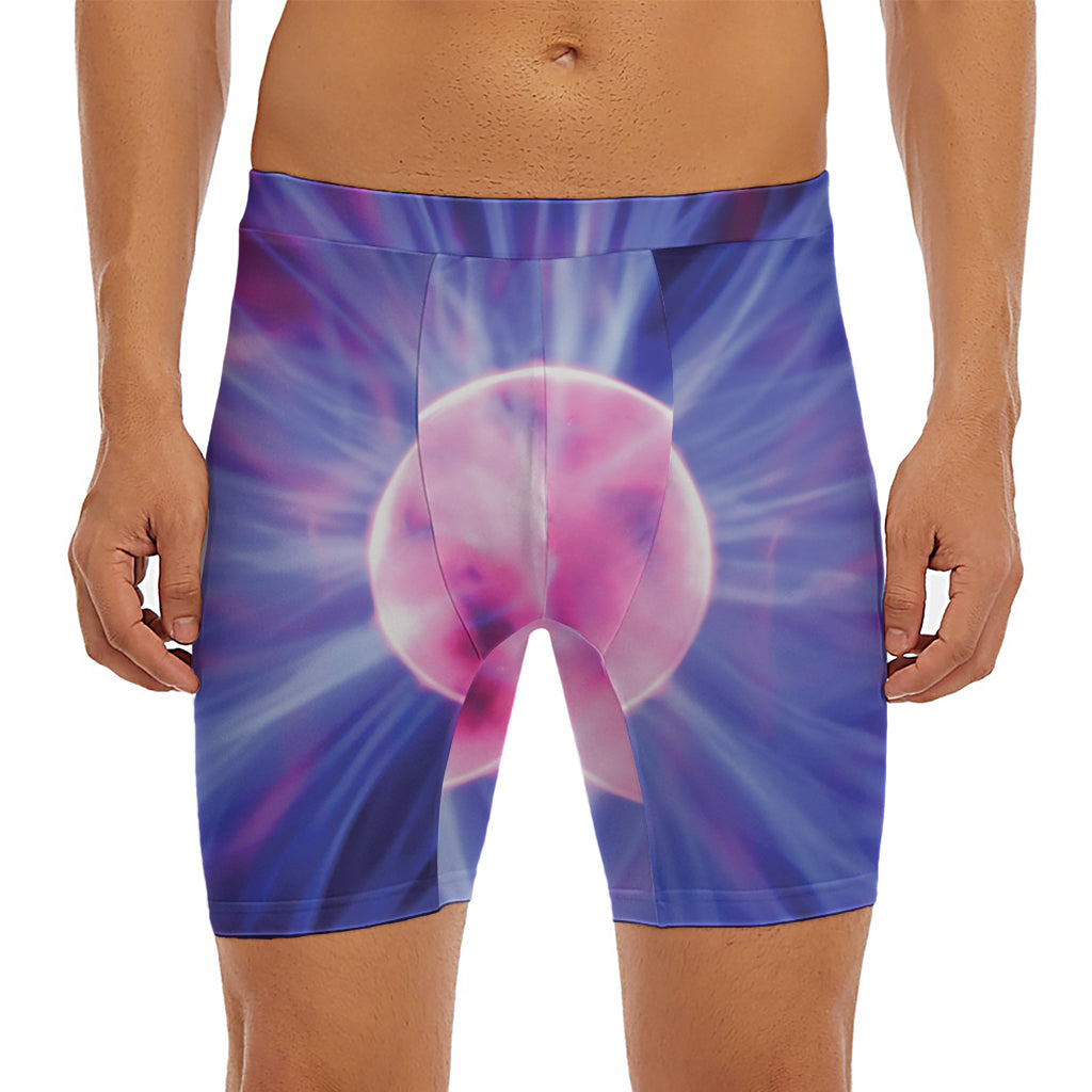 Purple Plasma Ball Print Men's Long Boxer Briefs