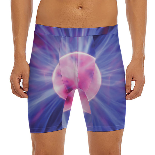 Purple Plasma Ball Print Men's Long Boxer Briefs