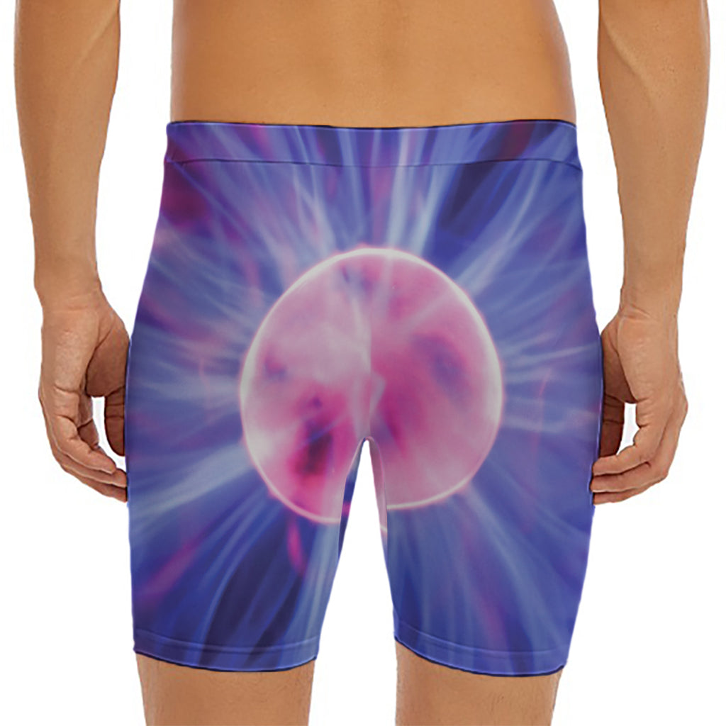 Purple Plasma Ball Print Men's Long Boxer Briefs
