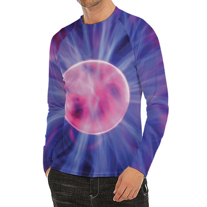 Purple Plasma Ball Print Men's Long Sleeve Rash Guard