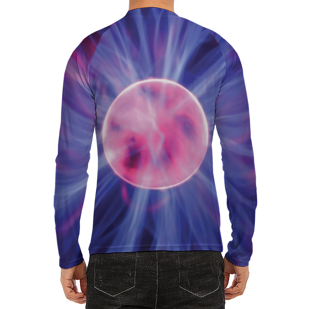 Purple Plasma Ball Print Men's Long Sleeve Rash Guard