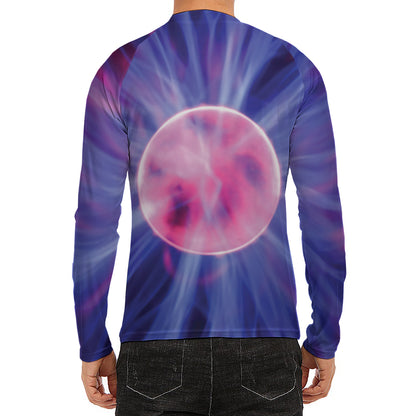 Purple Plasma Ball Print Men's Long Sleeve Rash Guard