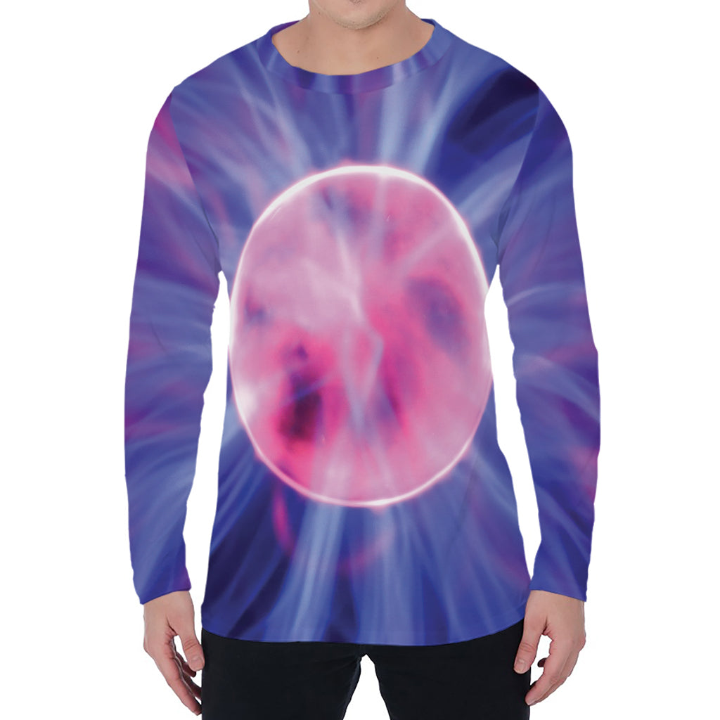 Purple Plasma Ball Print Men's Long Sleeve T-Shirt