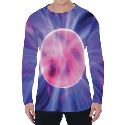 Purple Plasma Ball Print Men's Long Sleeve T-Shirt