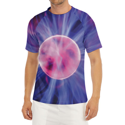 Purple Plasma Ball Print Men's Short Sleeve Rash Guard
