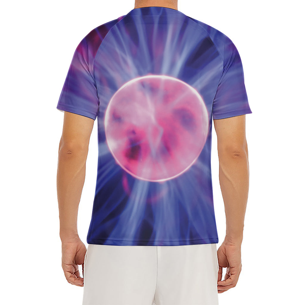 Purple Plasma Ball Print Men's Short Sleeve Rash Guard