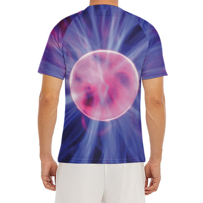 Purple Plasma Ball Print Men's Short Sleeve Rash Guard