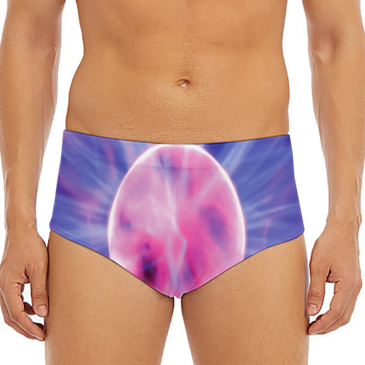 Purple Plasma Ball Print Men's Triangle Swim Briefs
