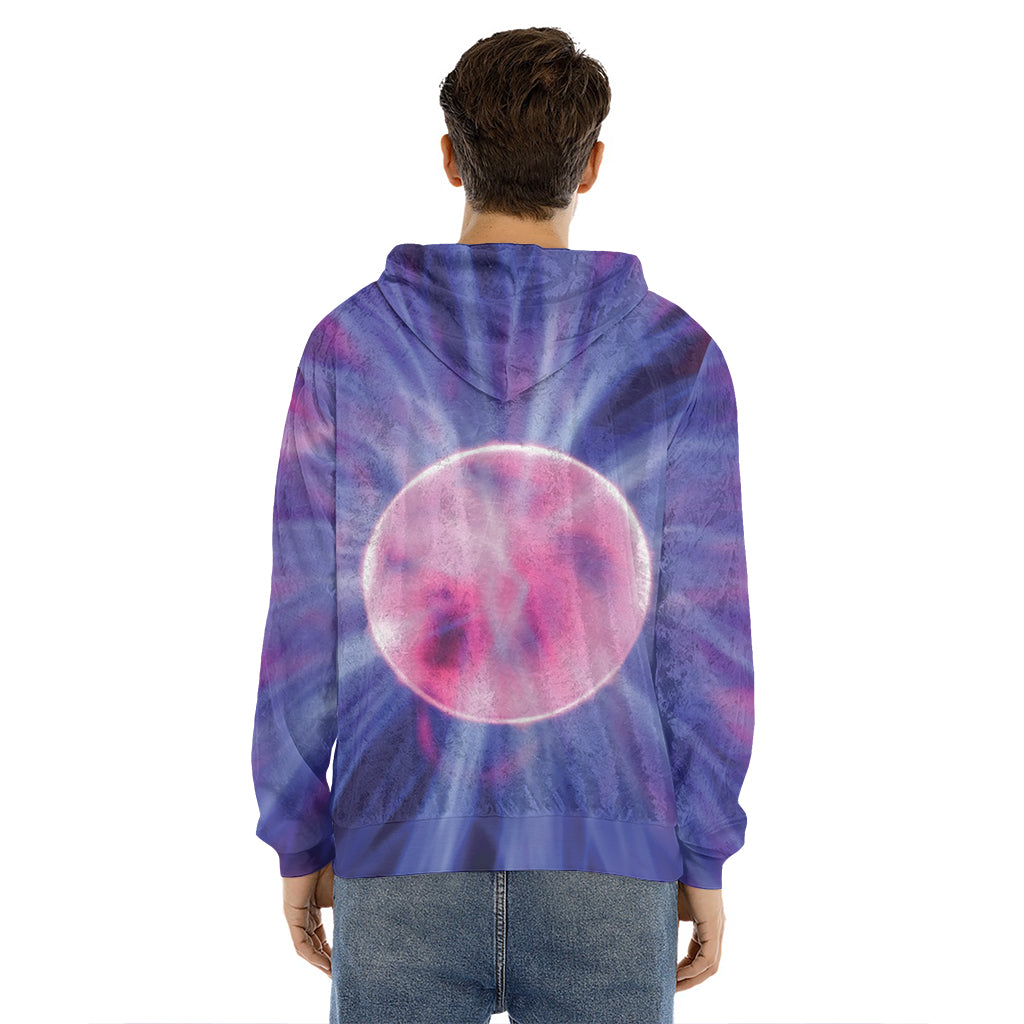 Purple Plasma Ball Print Men's Velvet Pullover Hoodie