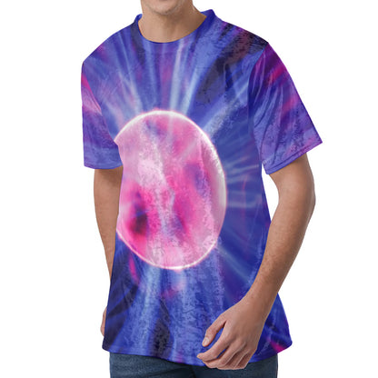 Purple Plasma Ball Print Men's Velvet T-Shirt