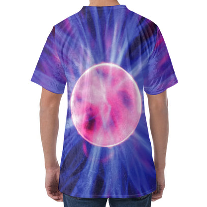 Purple Plasma Ball Print Men's Velvet T-Shirt