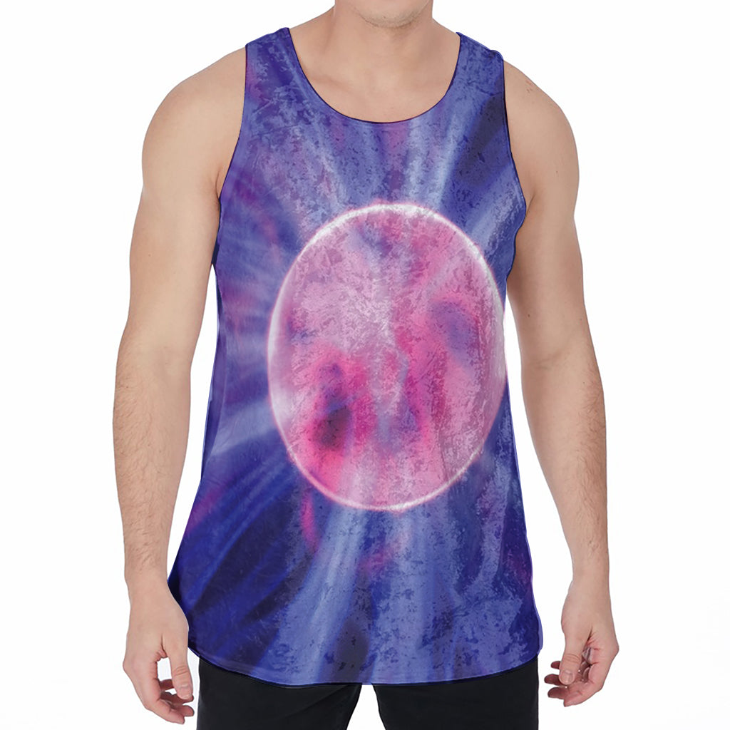 Purple Plasma Ball Print Men's Velvet Tank Top