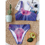 Purple Plasma Ball Print One Shoulder Bikini Top