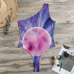 Purple Plasma Ball Print One Shoulder Bodysuit