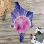 Purple Plasma Ball Print One Shoulder Bodysuit