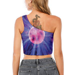 Purple Plasma Ball Print One Shoulder Crop Top