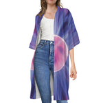 Purple Plasma Ball Print Open Front Beach Cover Up
