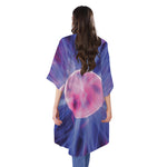 Purple Plasma Ball Print Open Front Beach Cover Up