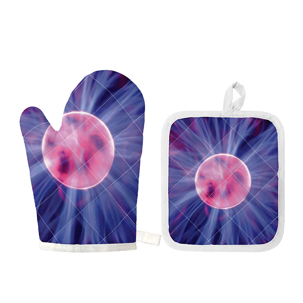 Purple Plasma Ball Print Oven Mitt And Pot Holder Set